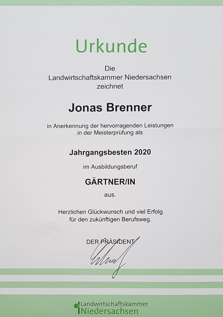 Auszeichnung als Jahrgangsbester 2020