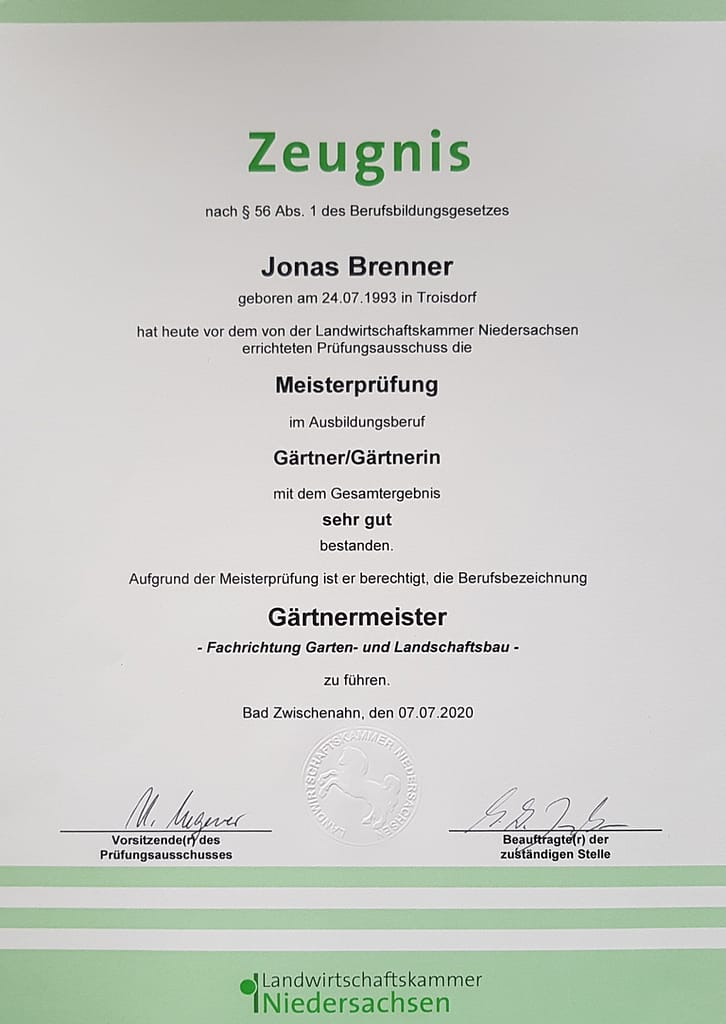 Zeugnis Meisterprüfung Seite 1